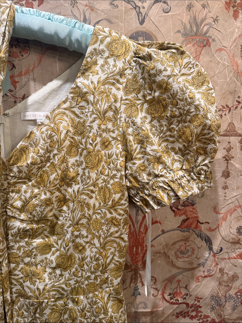 ANTONIO MELANI Yellow Floral Puff-Sleeve Midi Dress - Picture 4 of 5